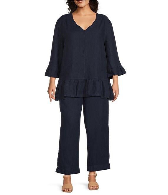 Bryn Walker Plus Size Akna Light Linen Elastic Waist Straight Leg Pants Product Image