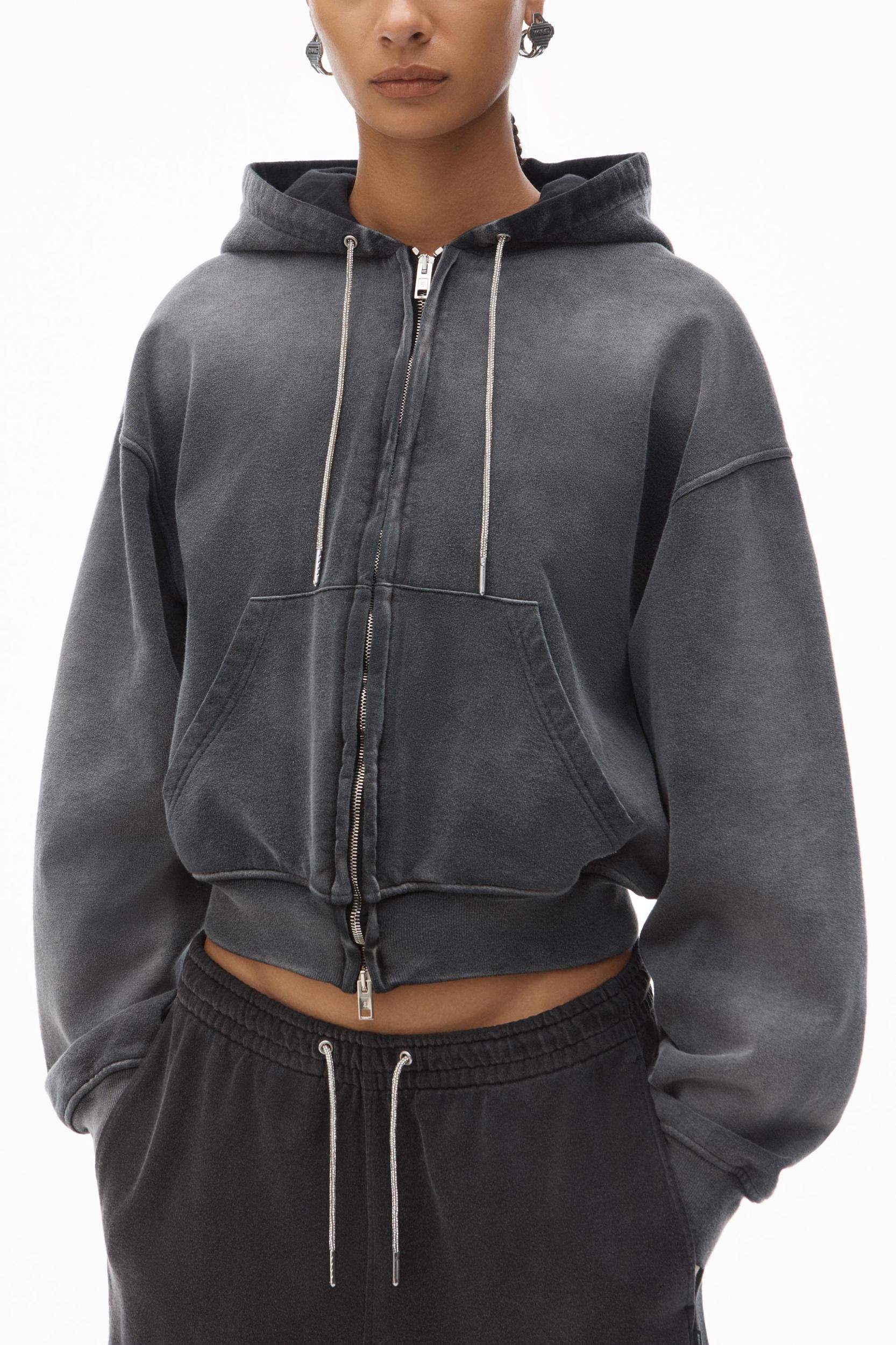 Cropped Zip-up Hoodie With Crystal Hotfix Drawcord Product Image