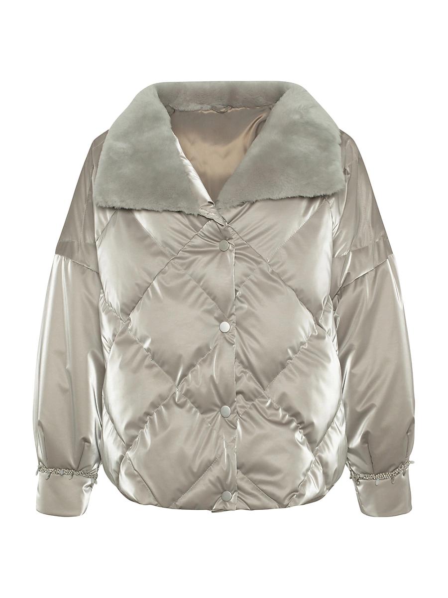 Womens Quilted Jacket with Shearling Lamb Collar Product Image