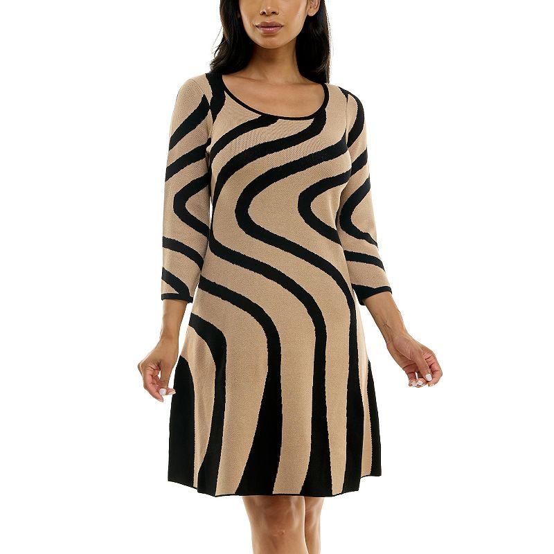 Women's Nina Leonard A-Line Jacquard Sweater Dress, Size: Medium, Deep Wine Black Product Image