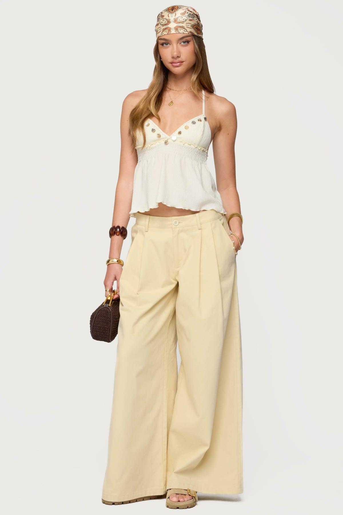 Textured Iridescent Babydoll Halter Top Product Image