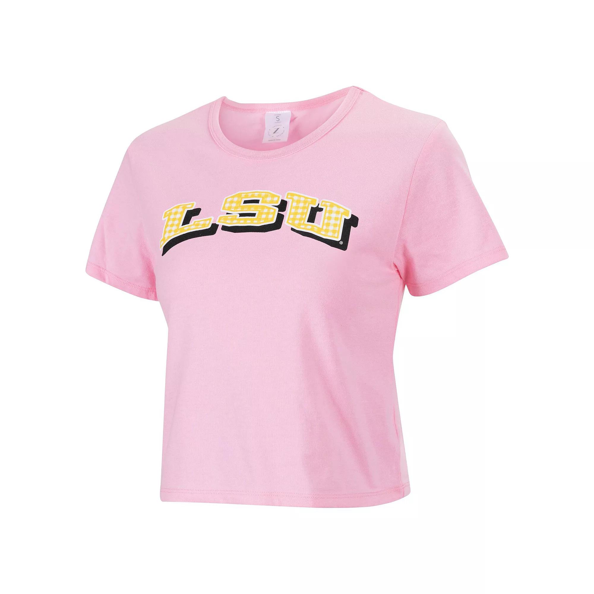 Women's ZooZatz Pink LSU Tigers Gingham Logo Cropped T-Shirt,  Product Image
