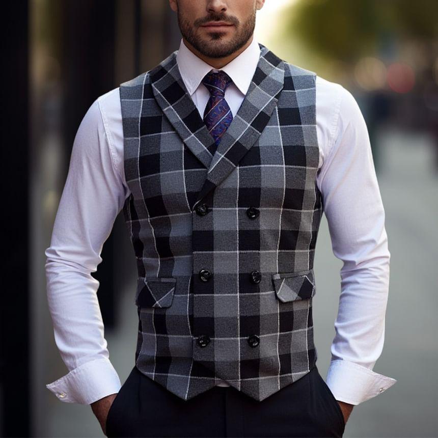 Shawl Lapel Patterned Double Breasted Vest Product Image