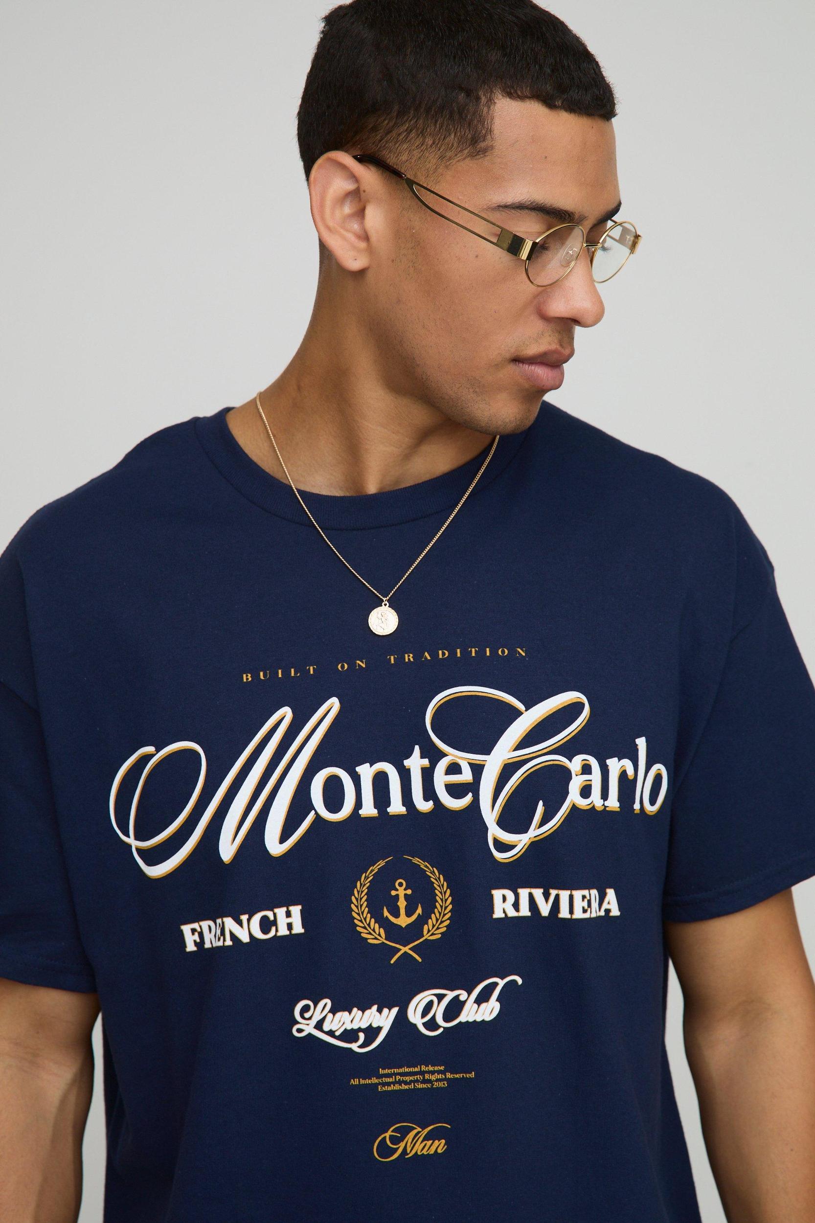 Navy Oversized Monte Carlo T-Shirt | boohooMAN USA Product Image