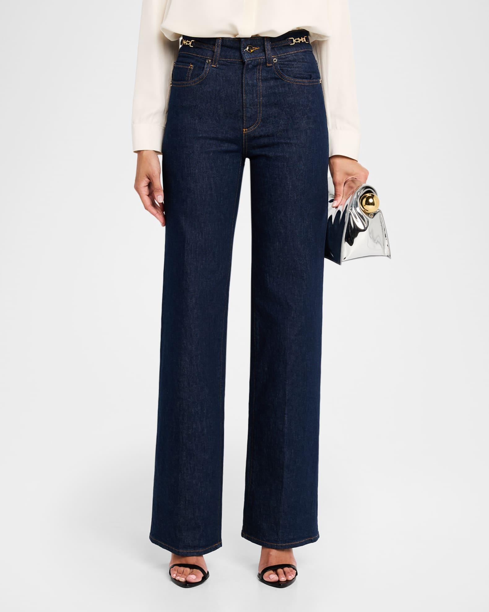 Sasha Wide-Leg Jeans with Embellished Waistband Product Image