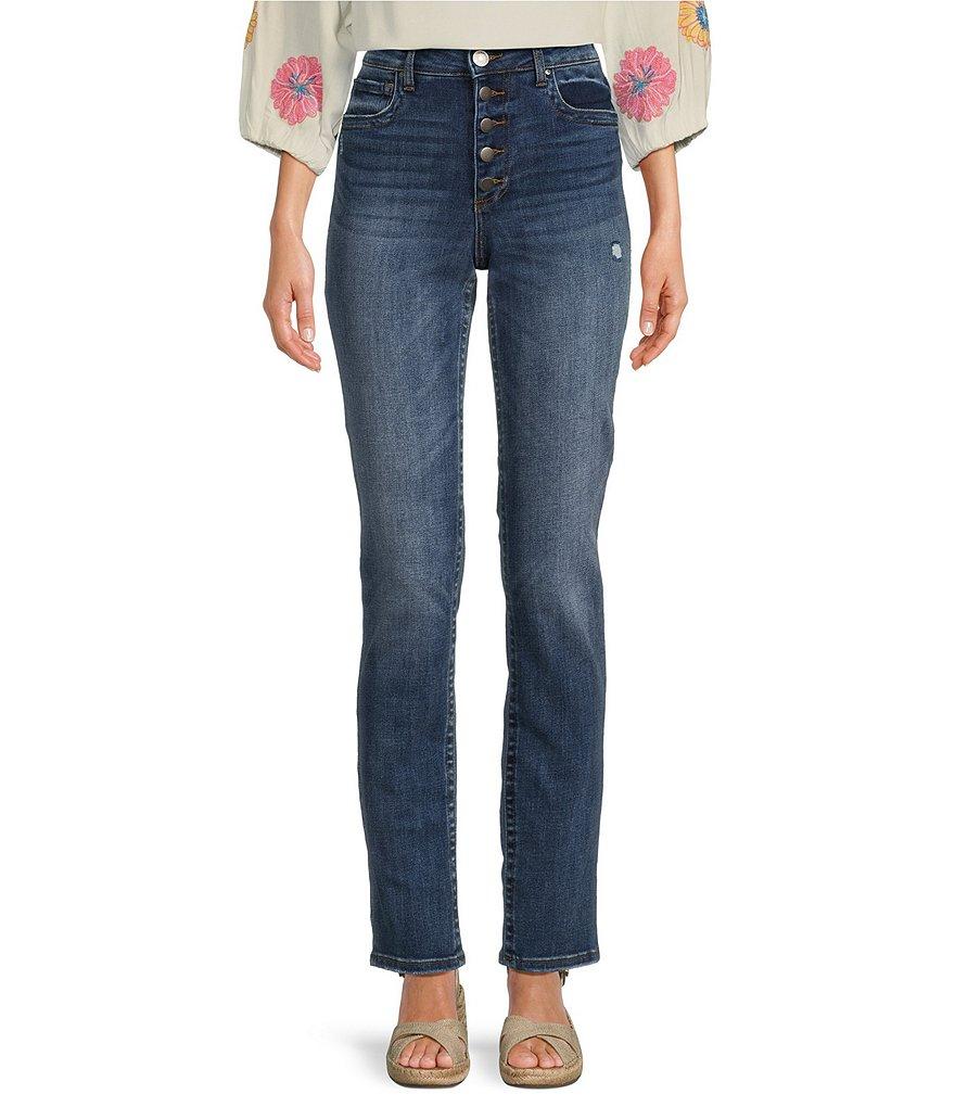 KUT from the Kloth Stevie High Rise Straight Leg Exposed Button Fly Denim Jeans Product Image
