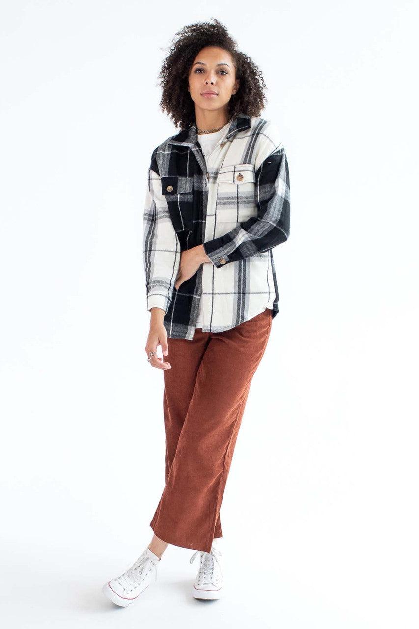 Black & White Spliced Plaid Shacket Product Image