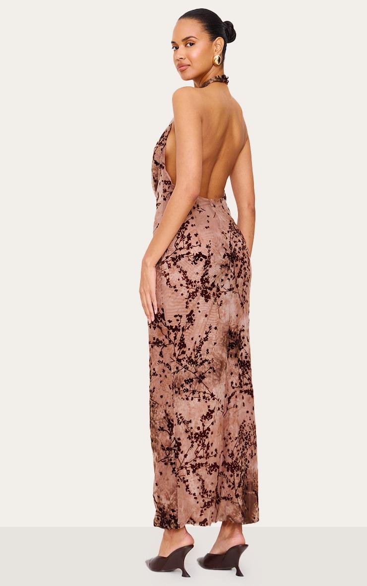 Brown Devore Cowl Neck Maxi Dress Product Image