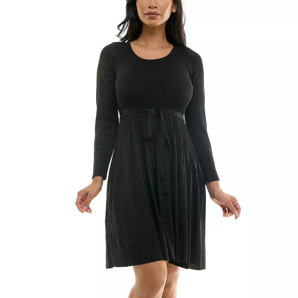 Women's Nina Leonard Pleat Glitter Knit Dress, Size: Small, Black Black Product Image