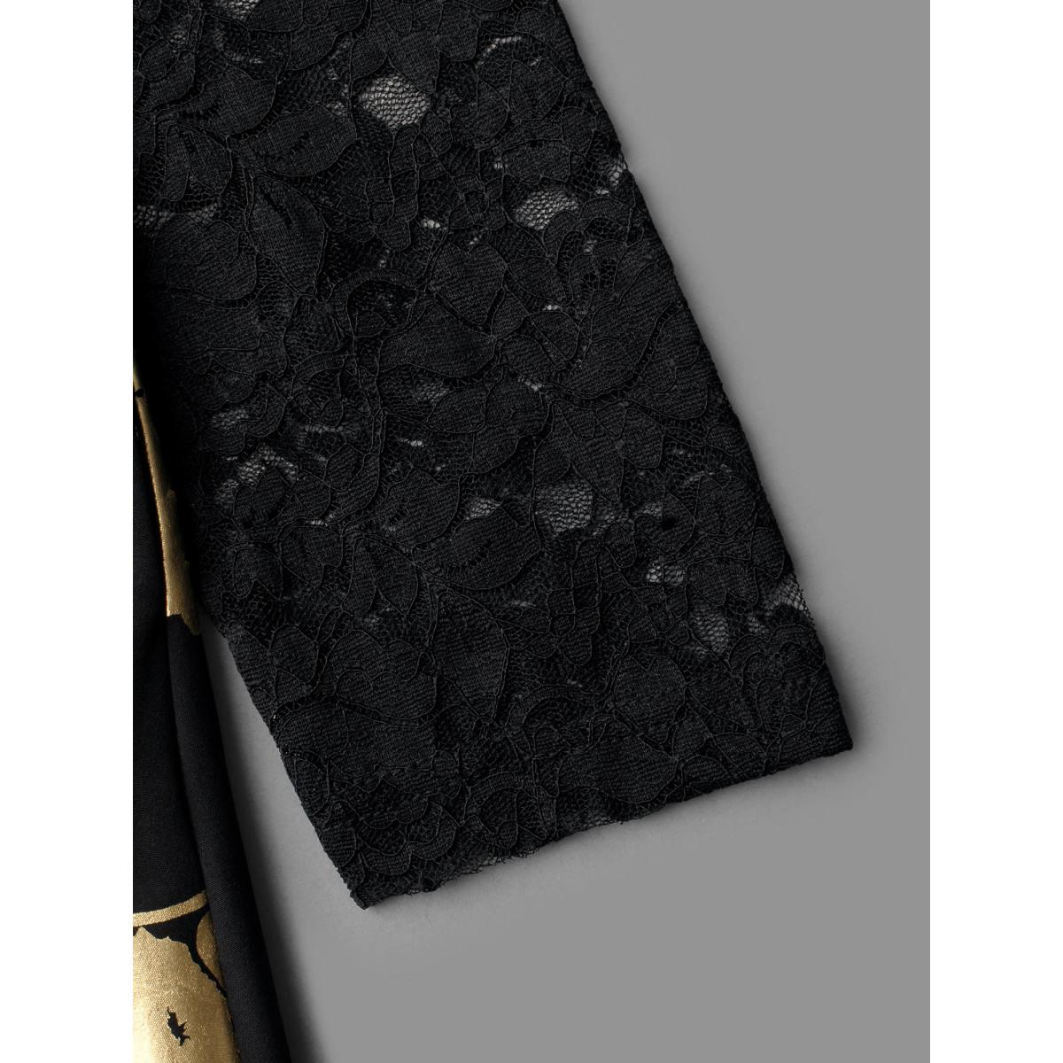 Plus Size Glitter Floral Crochet Lace Mesh Dress Black Women Cocktail Woven ribbon&lace trim Party Curvy Bloomchic 26/4X Product Image