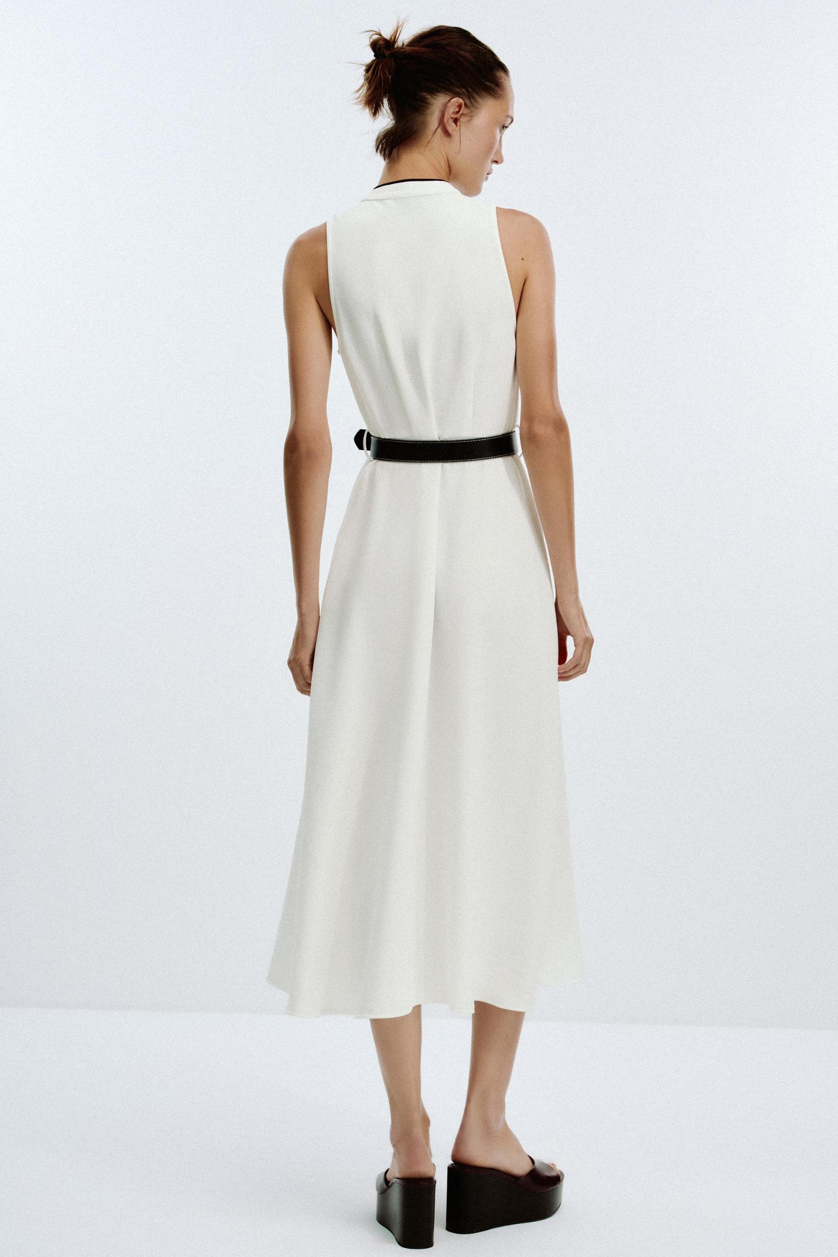 BELTED CONTRAST TRIM MIDI DRESS Product Image