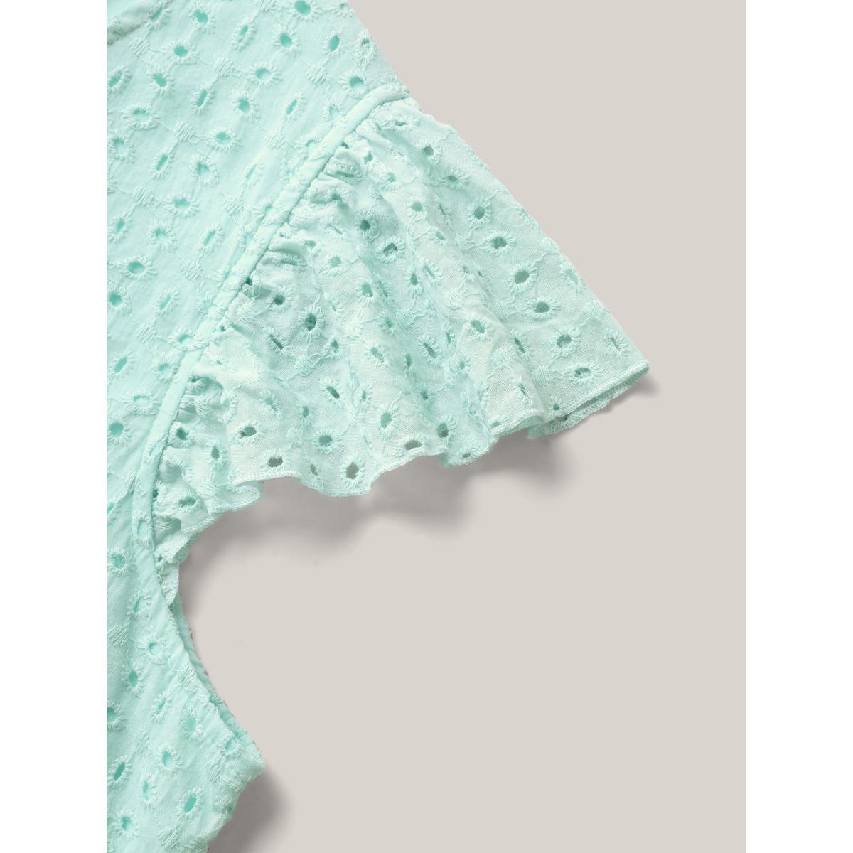 Plus Size Mint Cotton Embroidered Flutter Sleeve Babydoll Top Women Cap Sleeve V-neck Vacation Blouses BloomChic 14-16/1X Product Image