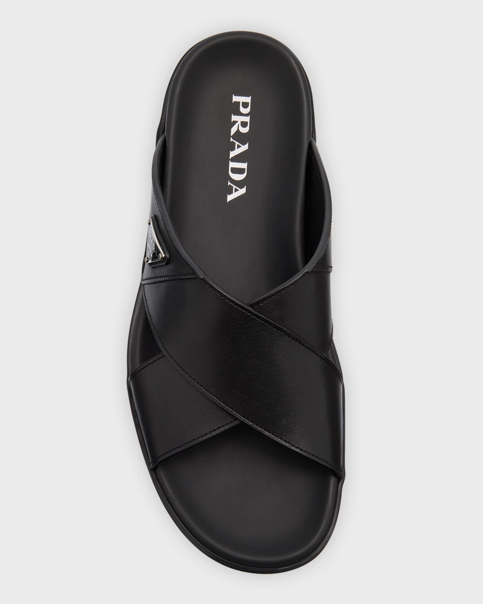 Men's Leather Crisscross Slide Sandals Product Image