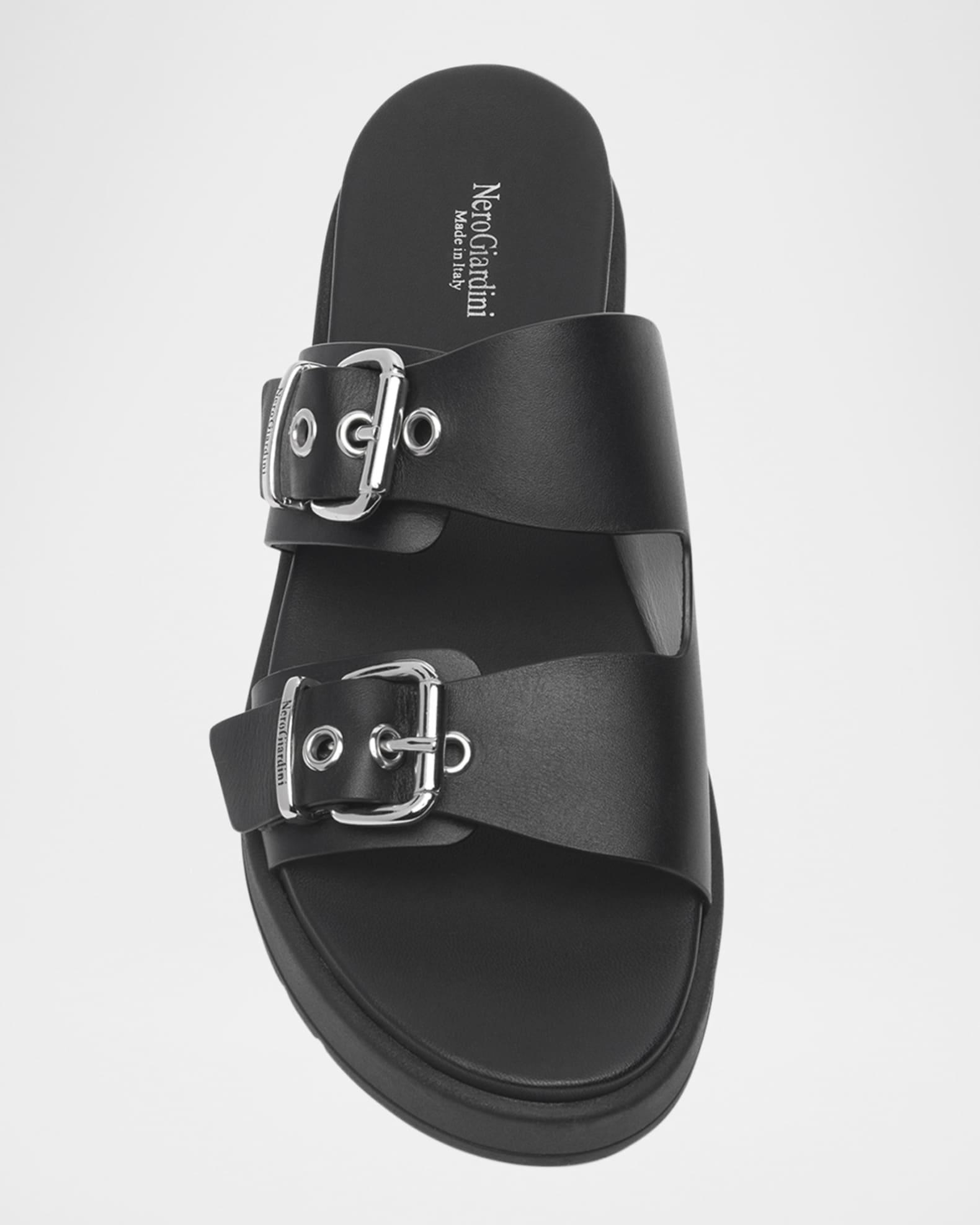 Leather Double-Buckle Flatform Sandals Product Image
