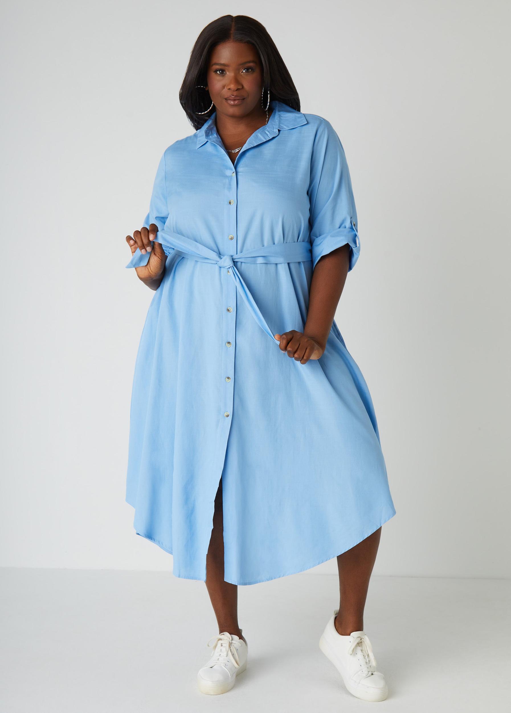Belted Slub Woven Shirtdress Product Image