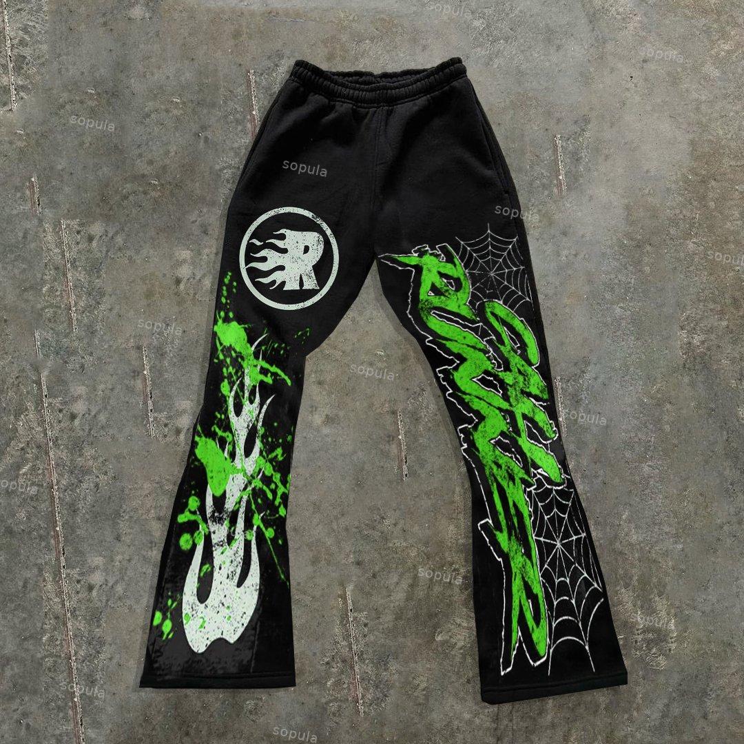 Flame Abstract Spider Web Graphic Flared Trousers Product Image