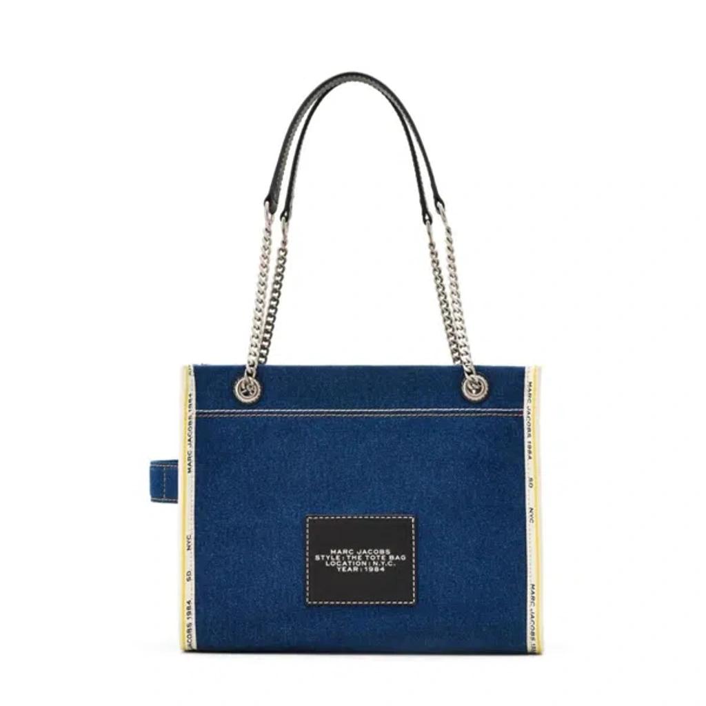 MARC JACOBS The Medium Tote In Blue Denim With Embroidered Logo In Dark Wash Product Image