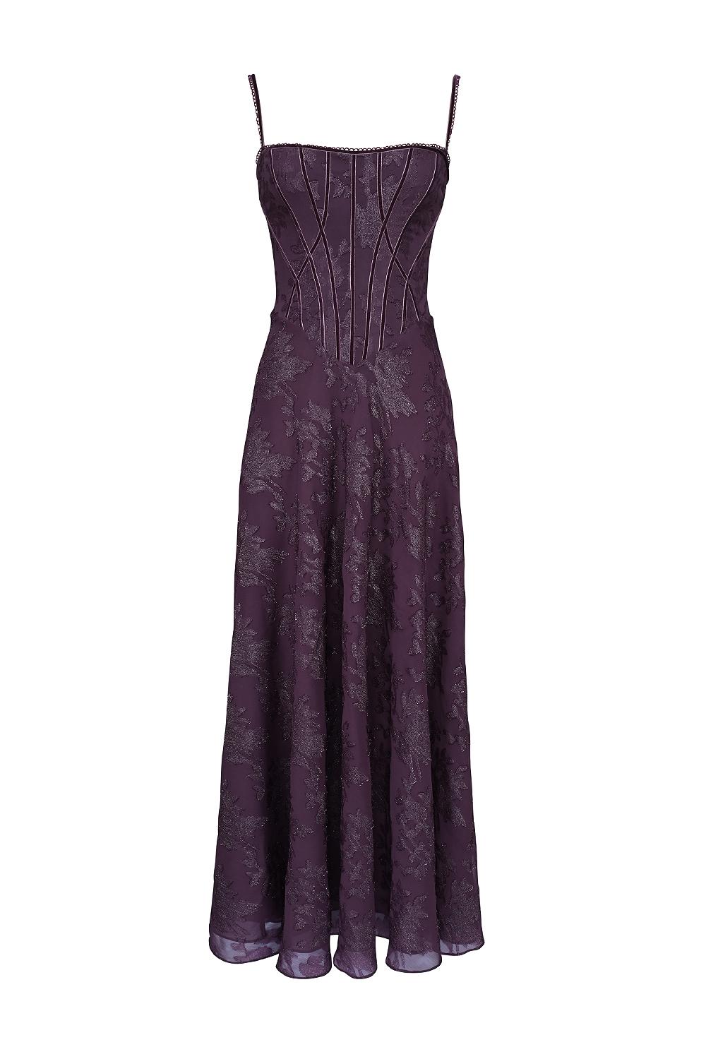 Esme  grape lurex chiffon maxi dress Product Image