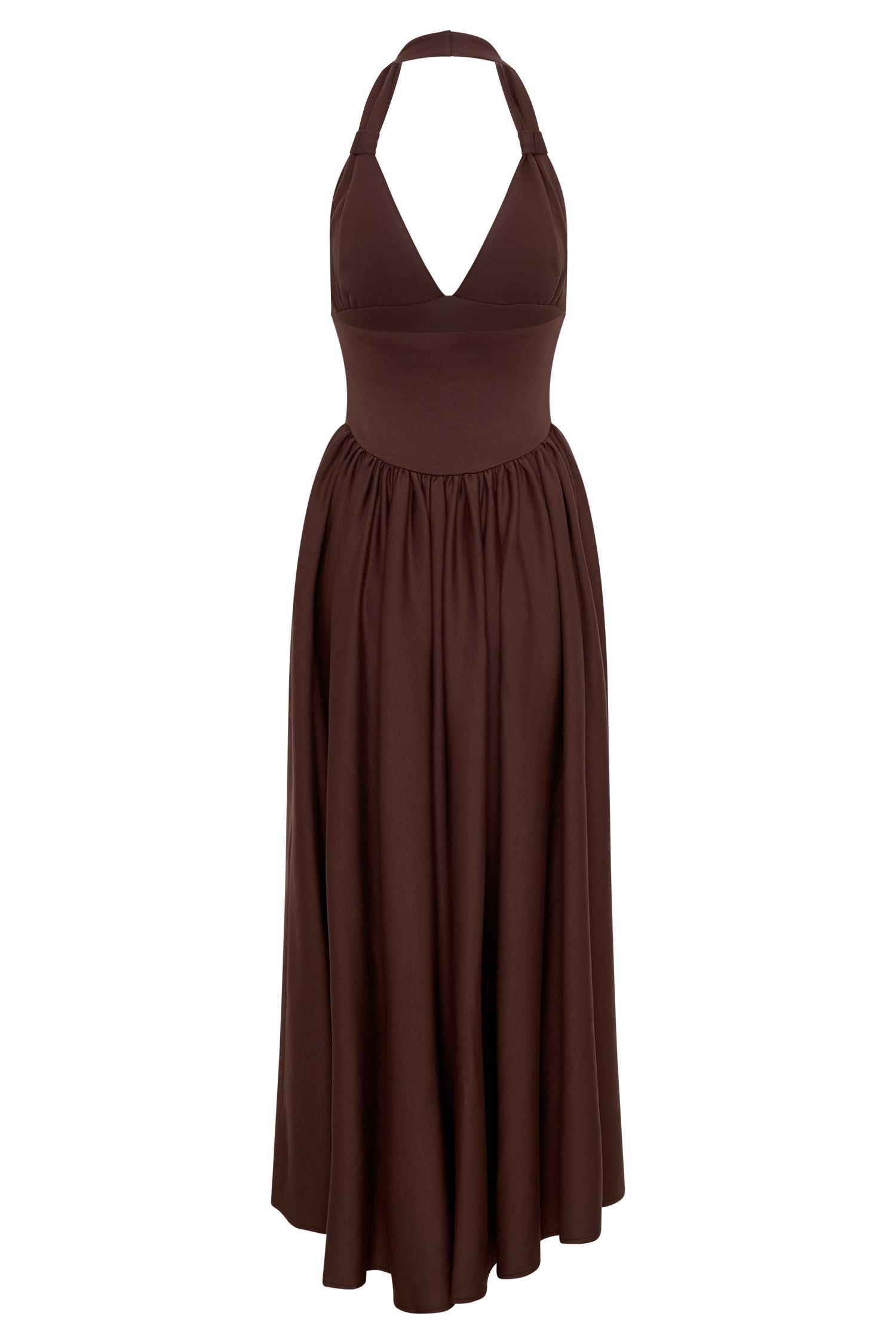 Angelina Scuba Halter Midi Dress - Chocolate Product Image