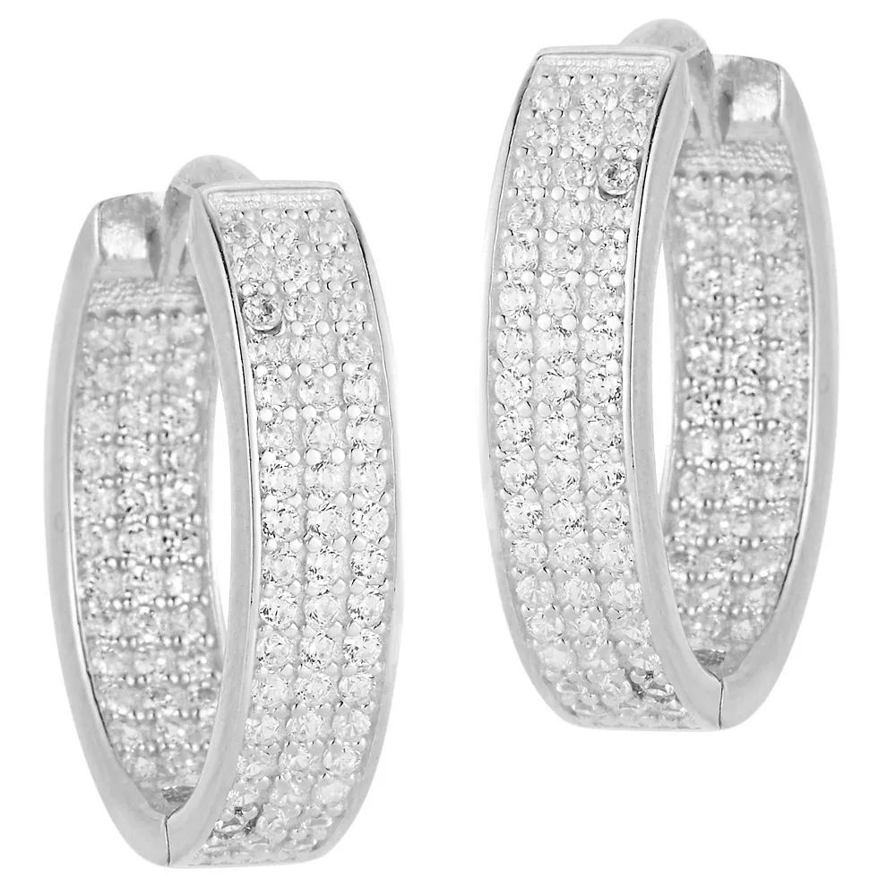 Sunkissed Sterling Cubic Zirconia Inside-Outside Oval Hoop Earrings, Women's, Silver Tone Product Image