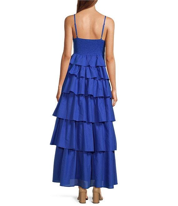 Sugarlips Mavey Cotton Poplin Smocked V-Neck Tiered Ruffle Maxi Dress Product Image