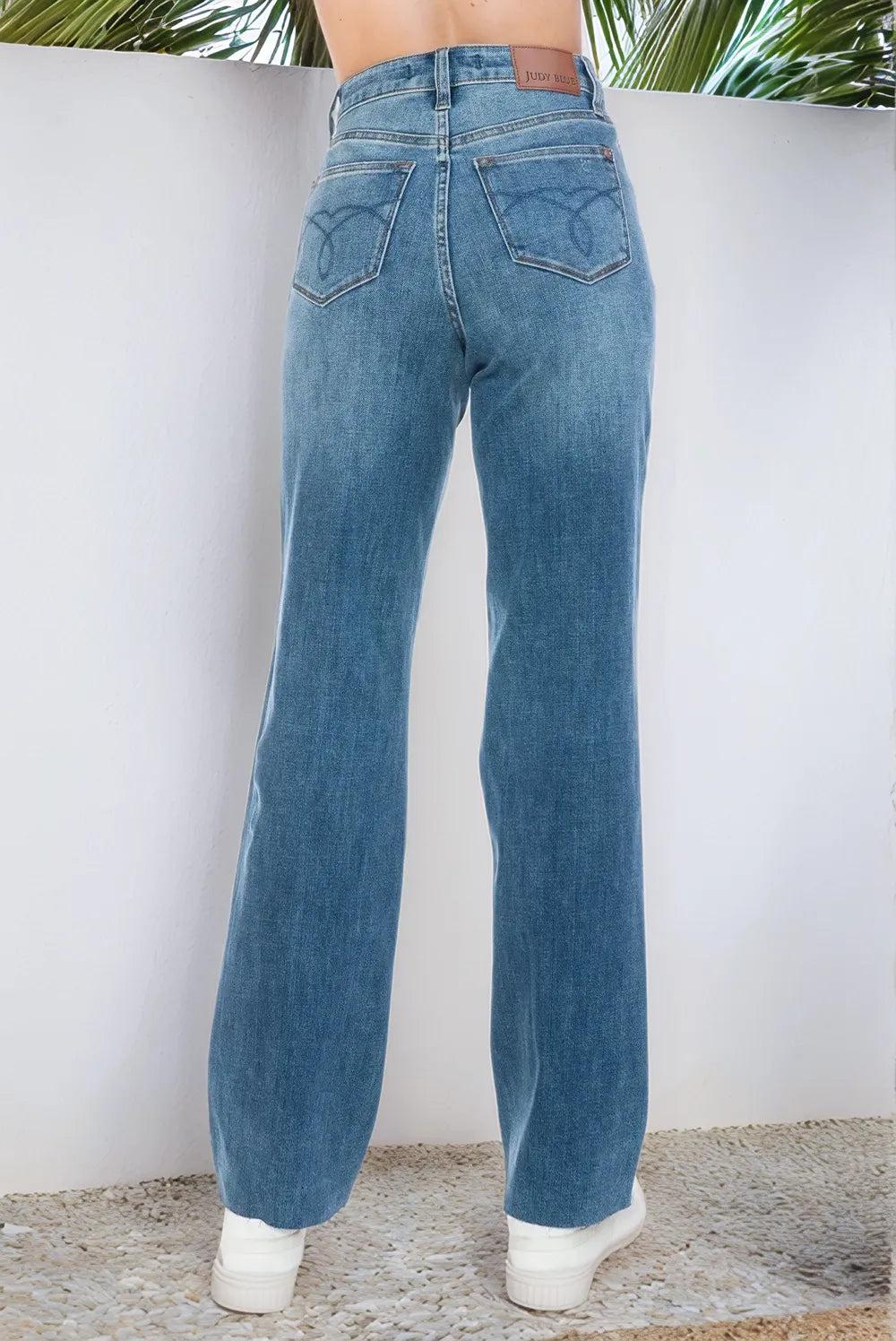 88848   Alora Hi-Rise Tummy Control Cut Raw Hem Straight Judy Blue Jeans Product Image