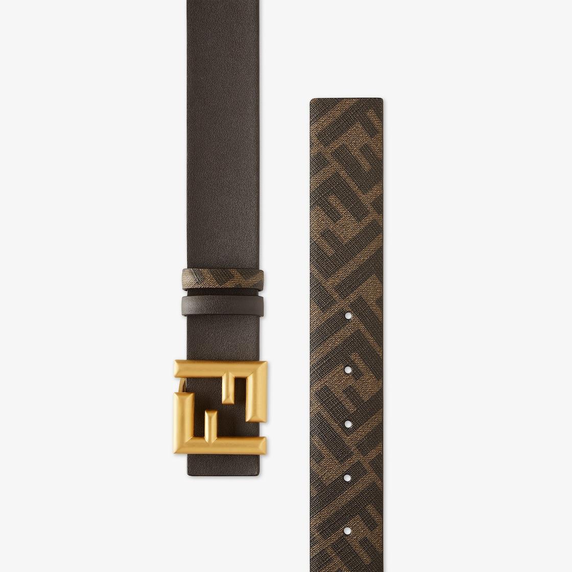 FF Rounded BeltBrown leather and brown FF canvas reversible belt Product Image