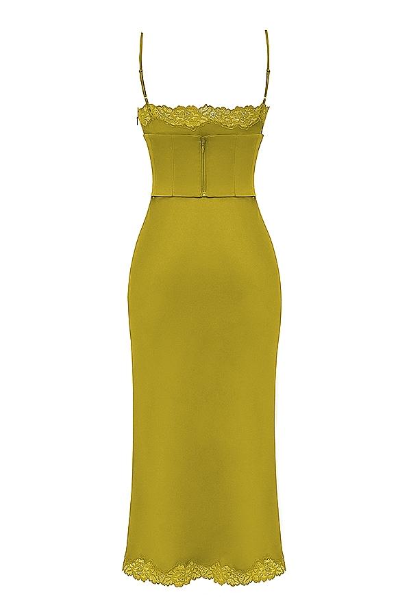 Salma  chartreuse satin slip dress Product Image