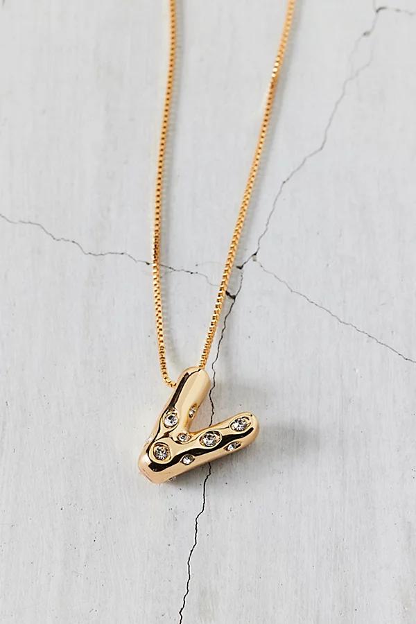 14k Gold Plated Rhinestone Bubble Initial Charm Necklace, Womens at Urban Outfitters Product Image