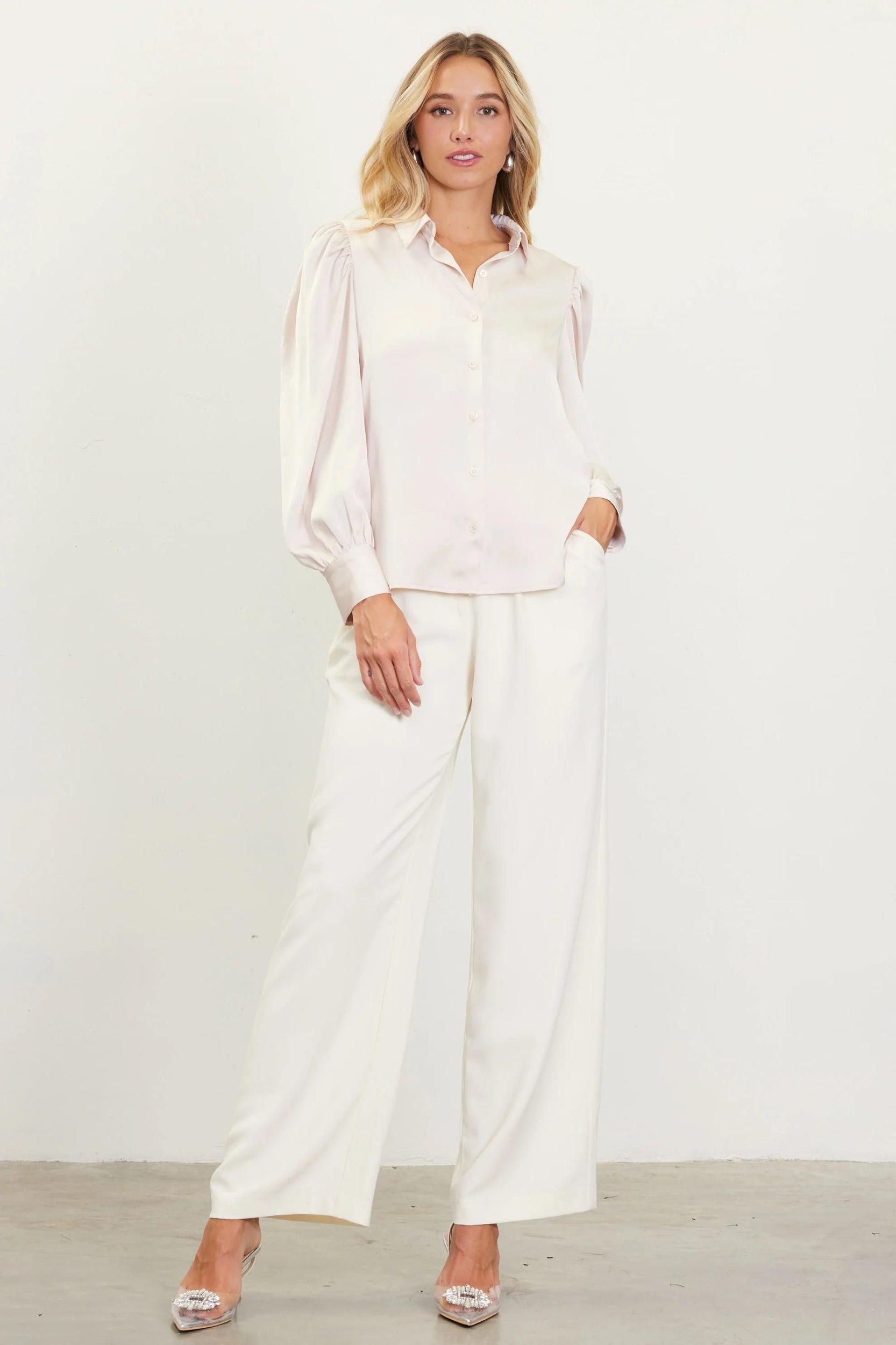 Long Sleeve Puff Shoulder Blouse Product Image