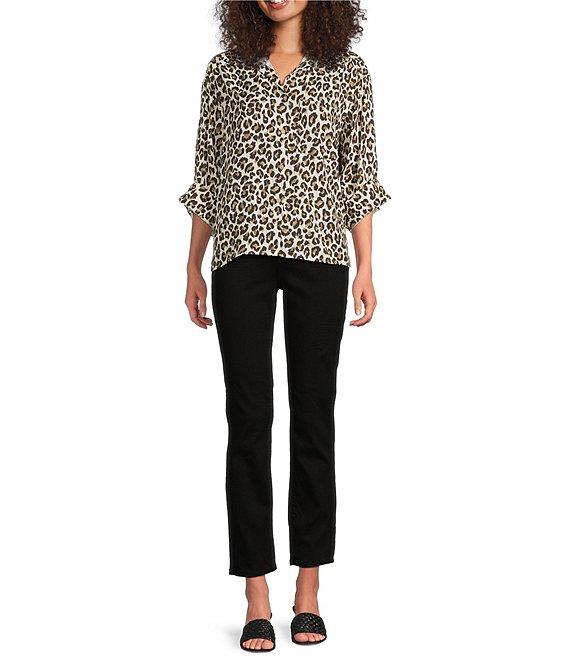 Tru Luxe Jeans Leopard Print 3/4 Sleeve Button Front Shirt Product Image