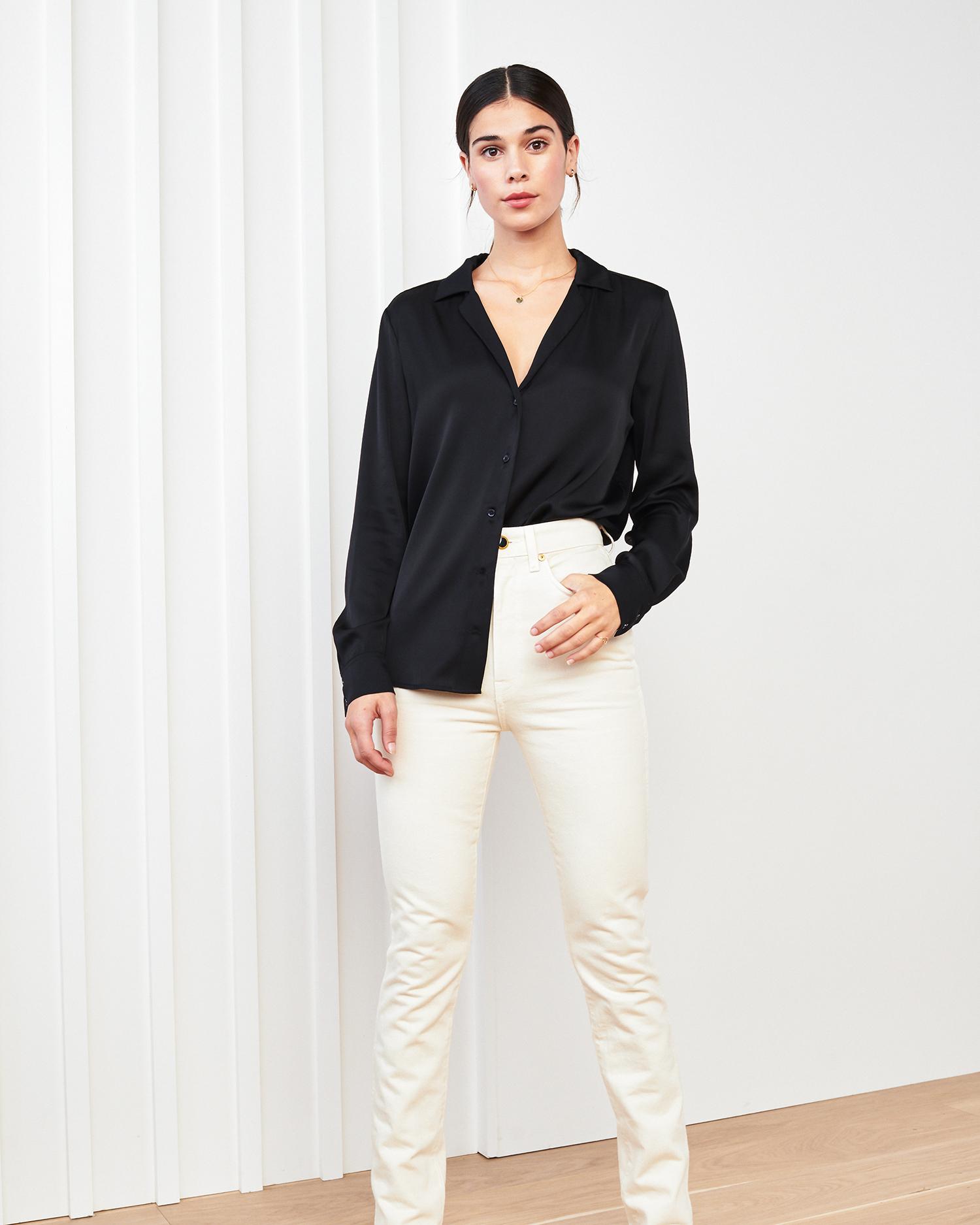 Quince | Women's 100% Washable Silk Stretch Notch Collar Blouse Size XL Product Image