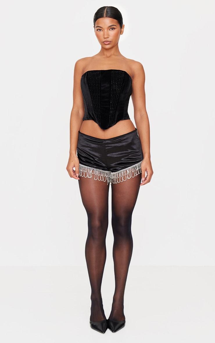 Black Velvet Diamante Trim Hot Pants Product Image