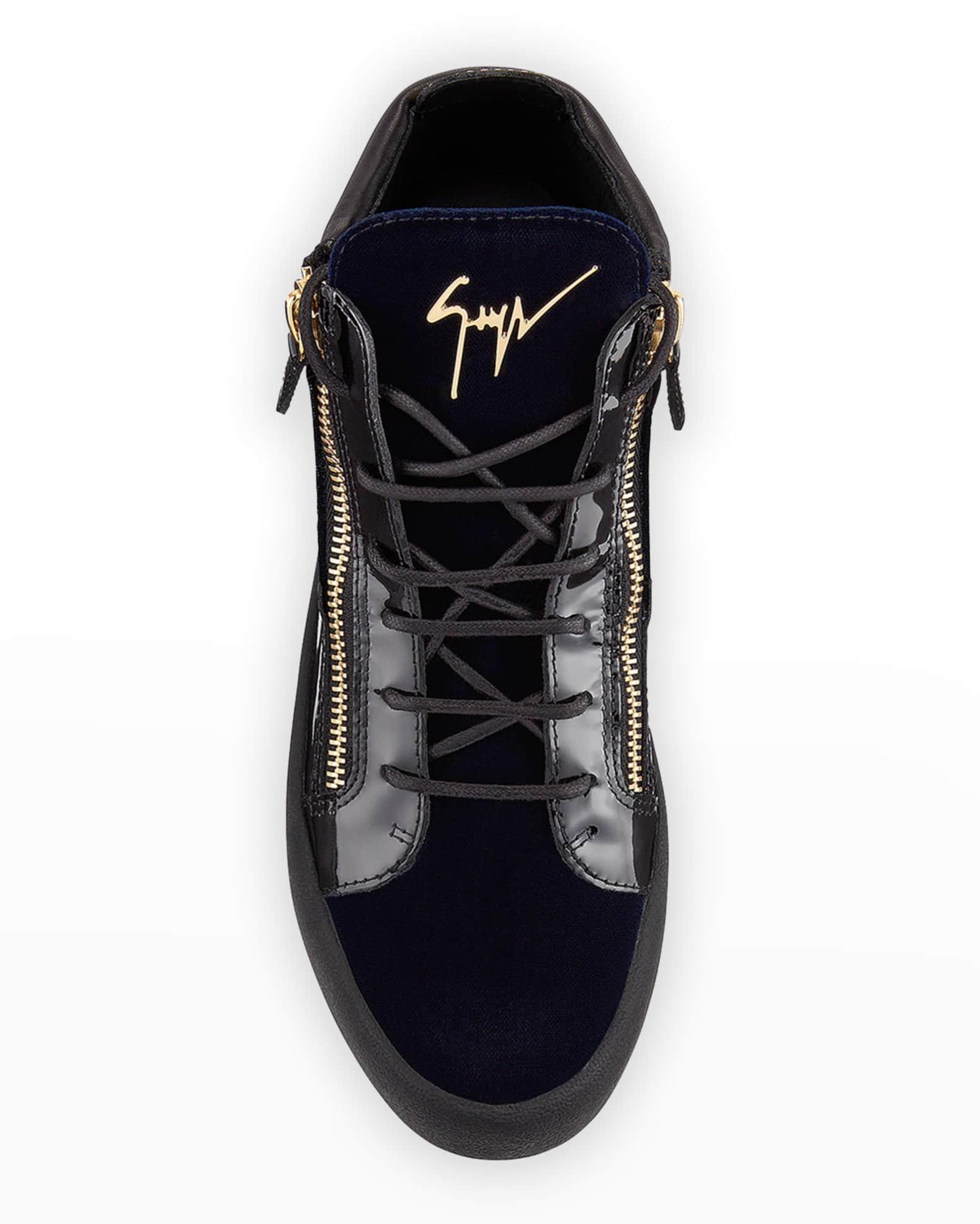 Men's Velvet Patent Leather Mid-Top Sneakers Product Image