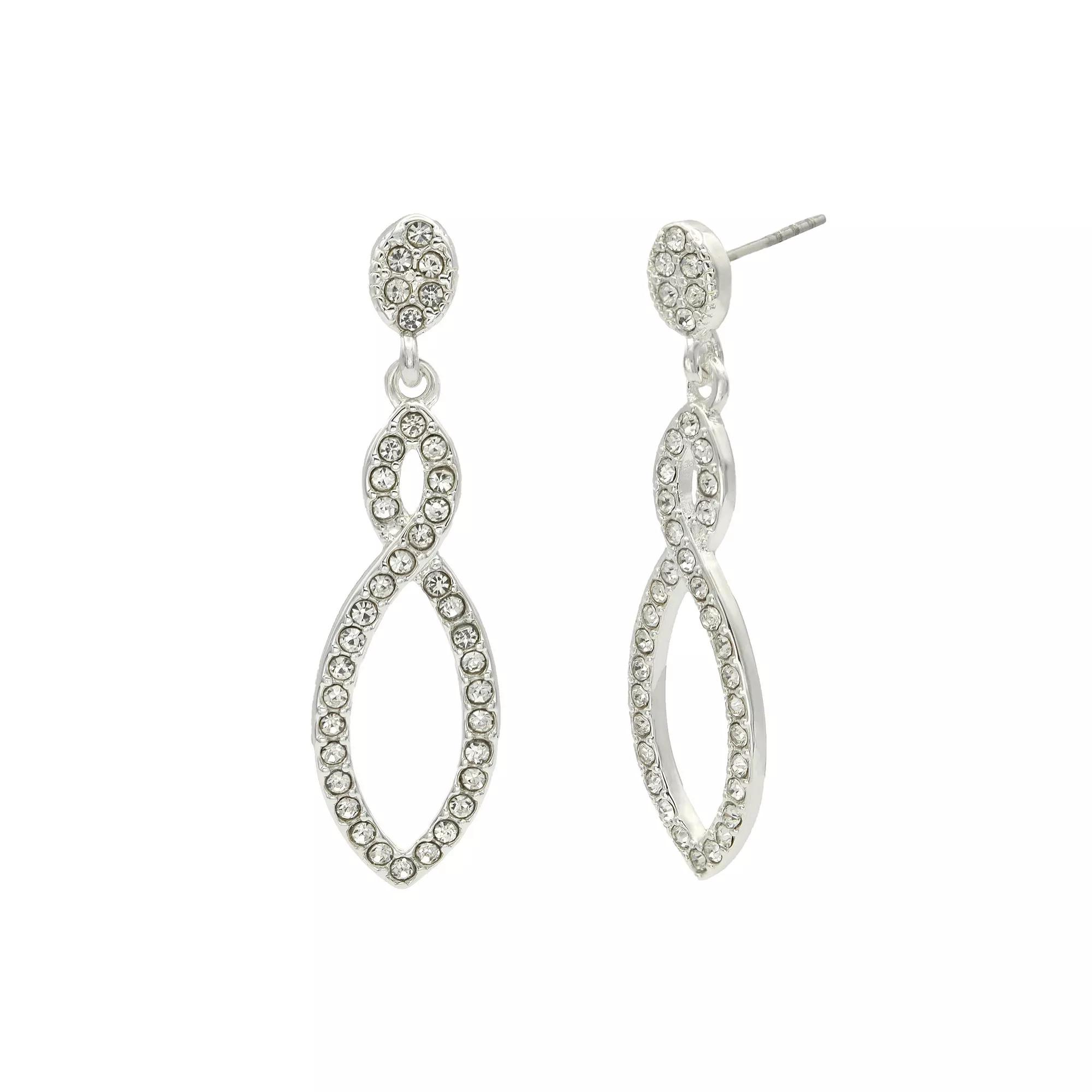 City Luxe Silver Tone Crystal Pave Open Drop Earrings, Women's, Silver Tone Clear Product Image