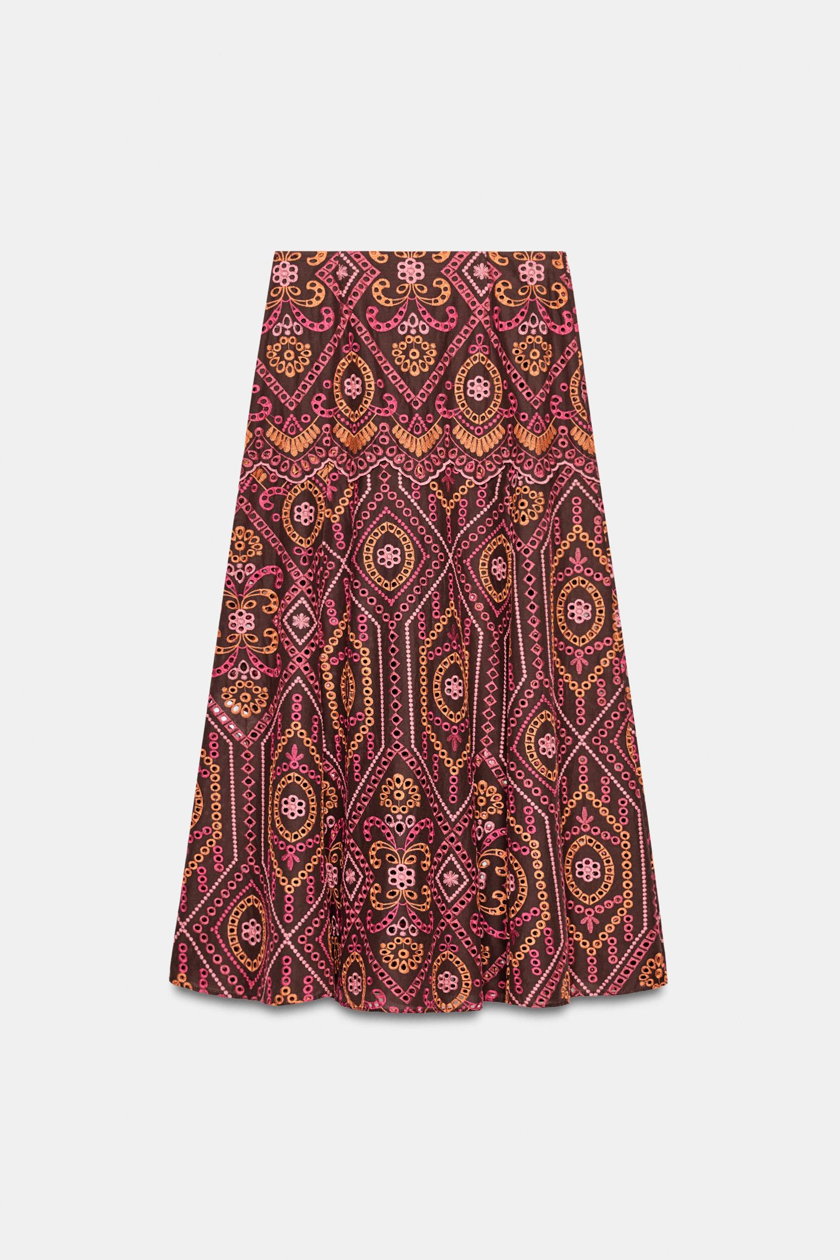 EMBROIDERED EYELET MIDI SKIRT Product Image