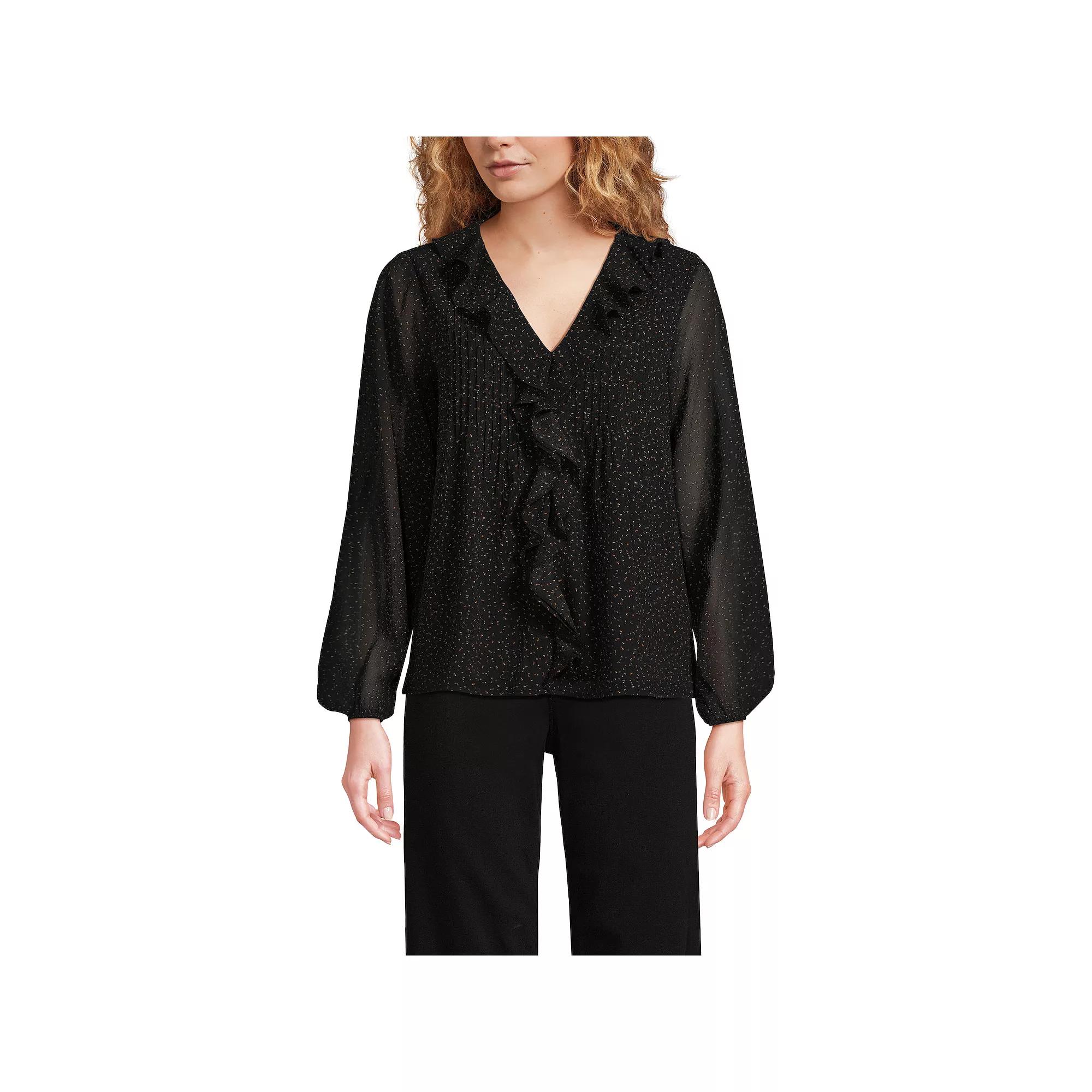 Women's Lands' End Chiffon Ruffle Front Pleated Blouse,  Product Image