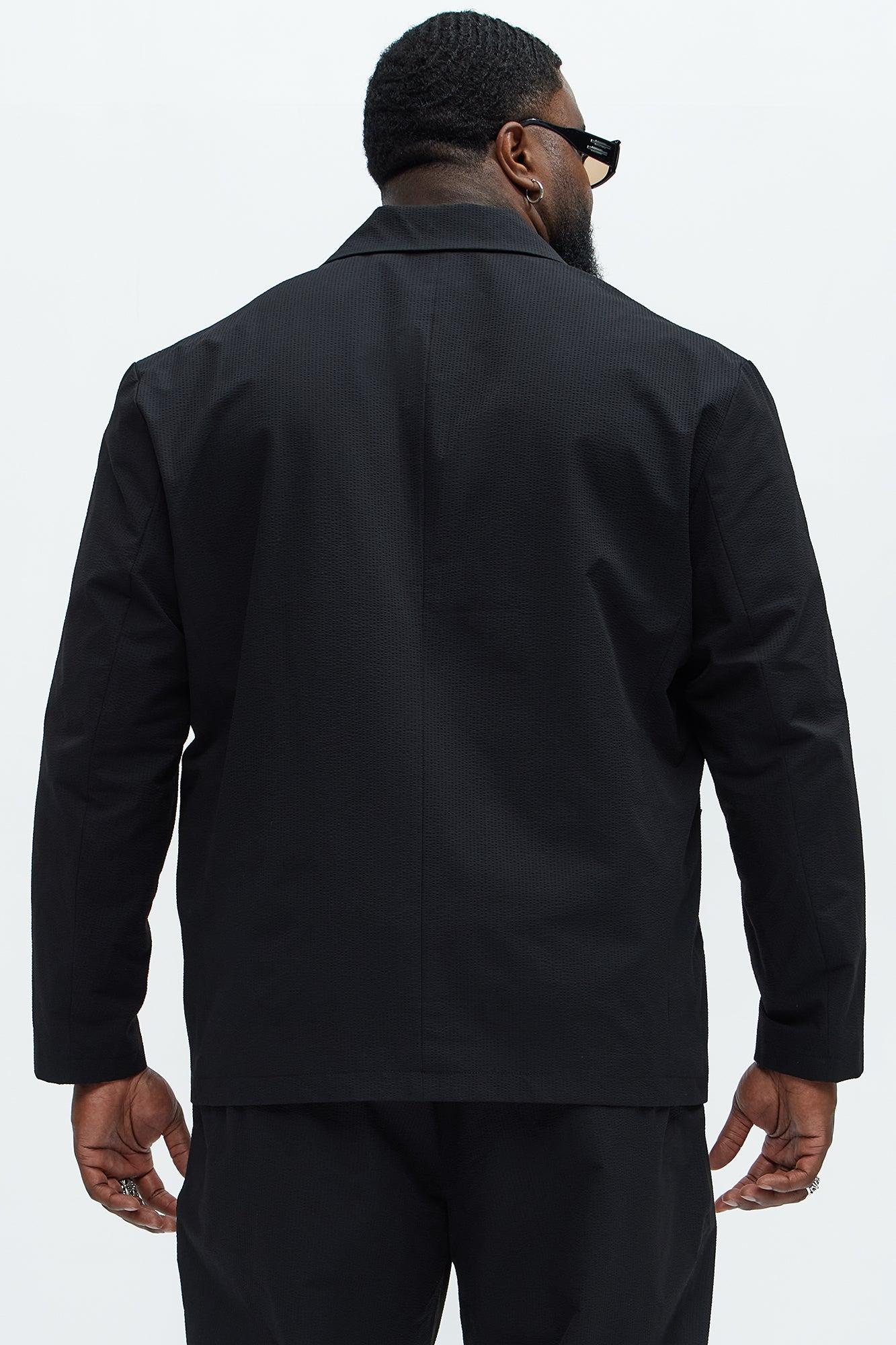 Seersucker Casual Blazer - Black Product Image