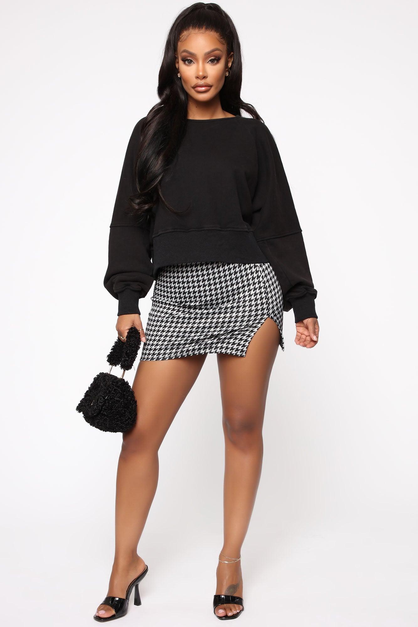 Flame In Your Heart Houndstooth Mini Skirt - Black/Grey Product Image