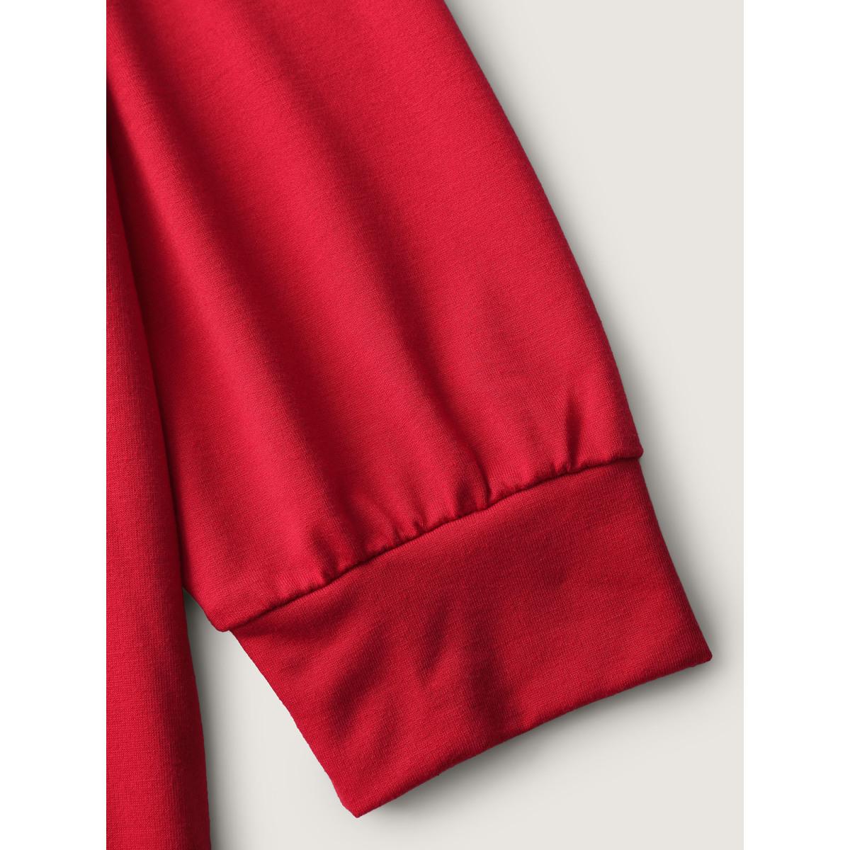 Plus Size Supersoft Christmas Tree Applique Embroidery Sweatshirt Women Brightred Playful Contrast Round Neck Casual Sweatshirts BloomChic 14-16/1X Product Image