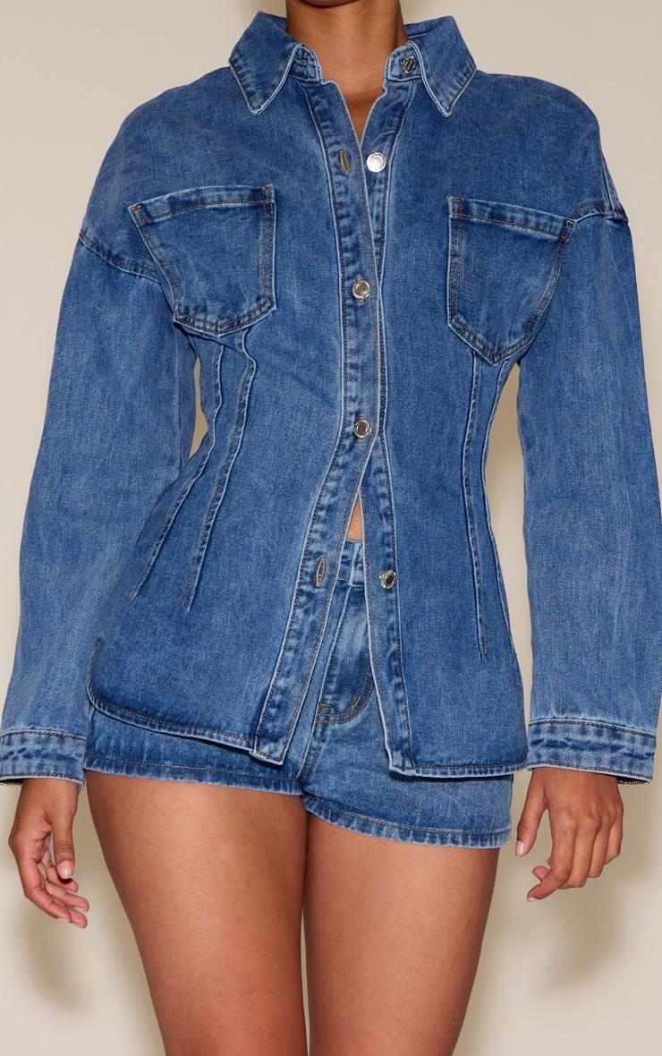 Mid Blue Wash Mid Rise Denim Hotpants Product Image