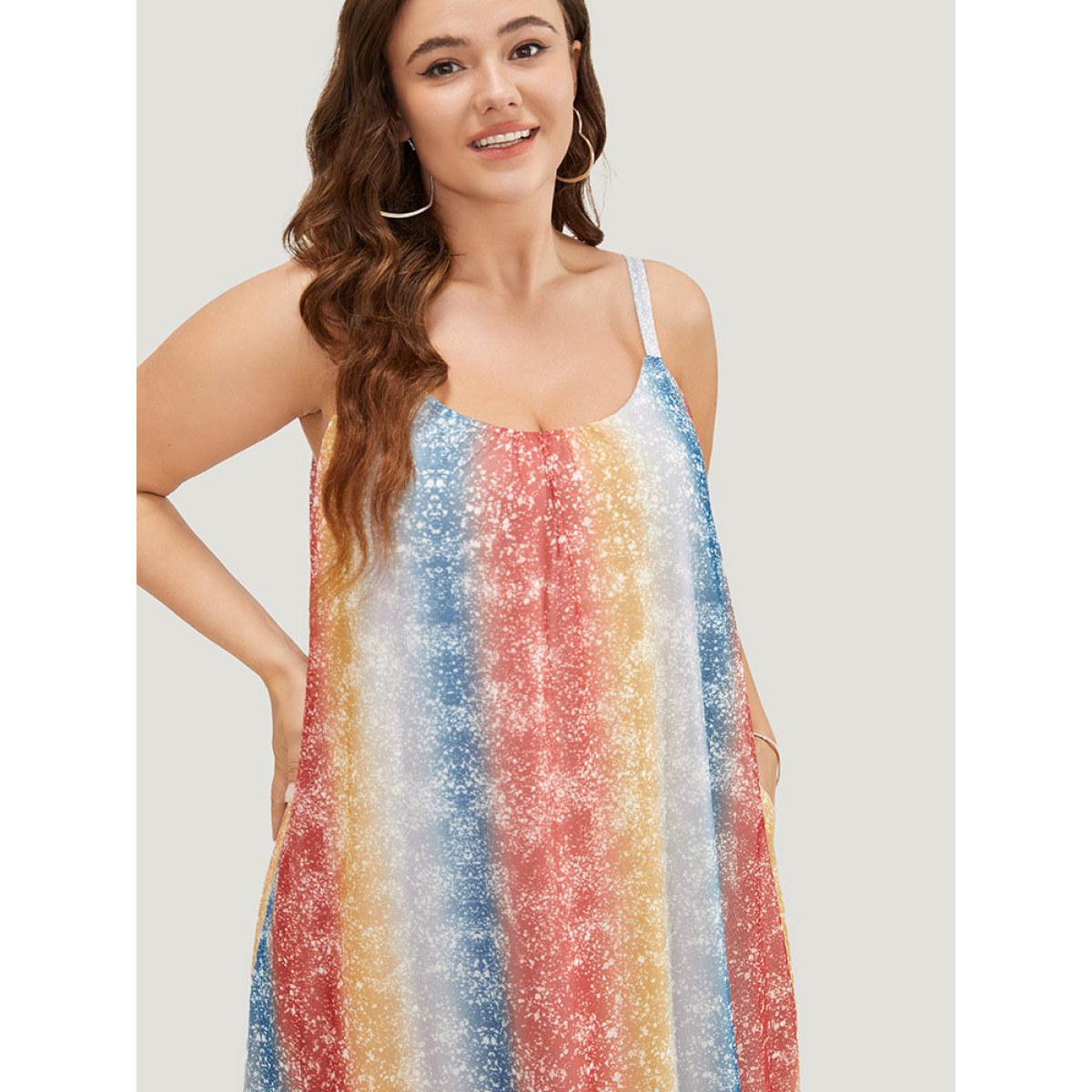 Plus Size Rainbow Striped Pocket Contrast Cami Maxi Dress Multicolor Women Casual Lined Spaghetti Strap Sleeveless Curvy Long Dress BloomChic 14-16/1X Product Image