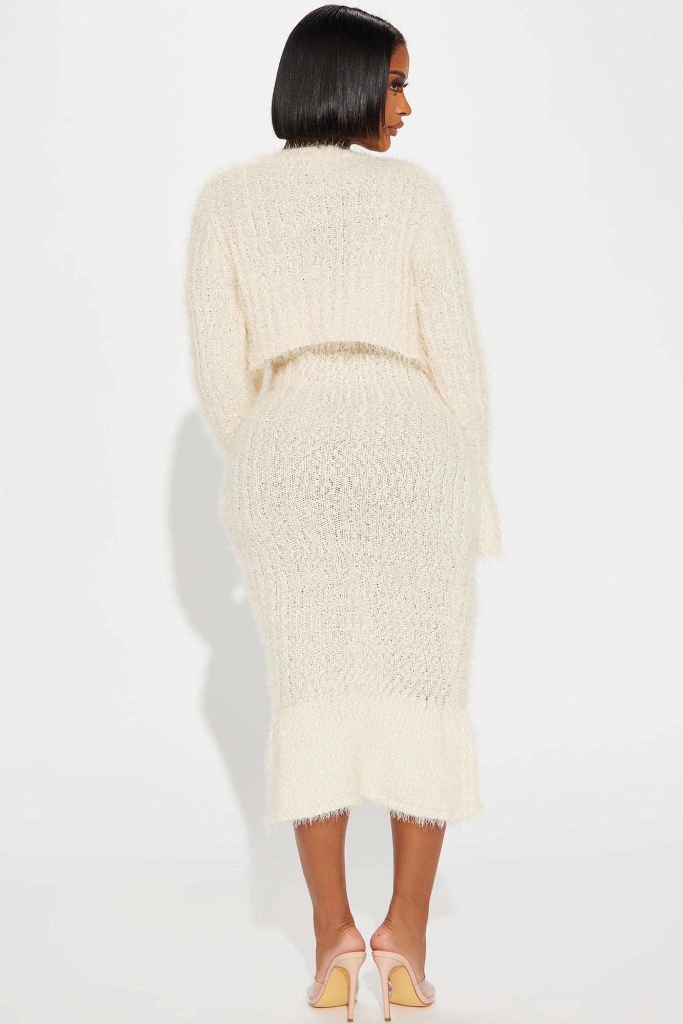 All Fuzzy Sweater Maxi  Dress Set - Cream Female Product Image