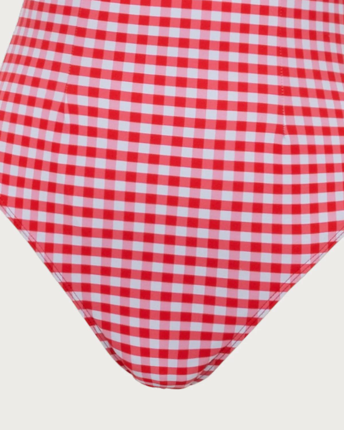 Red Plaid Retro One-Piece Swimsuit Product Image
