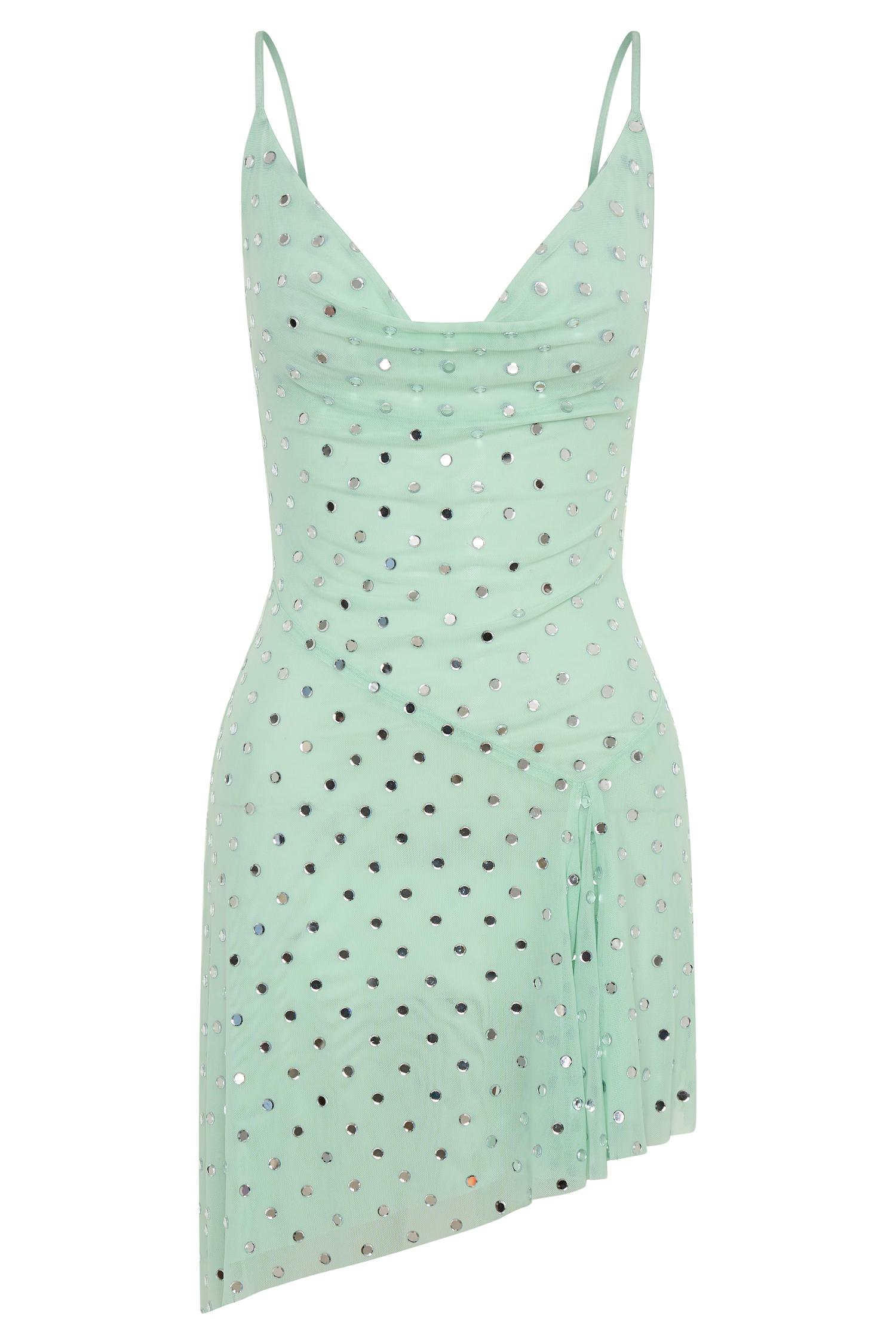 Zahra Diamante Cowl Mini Dress - Mint Product Image