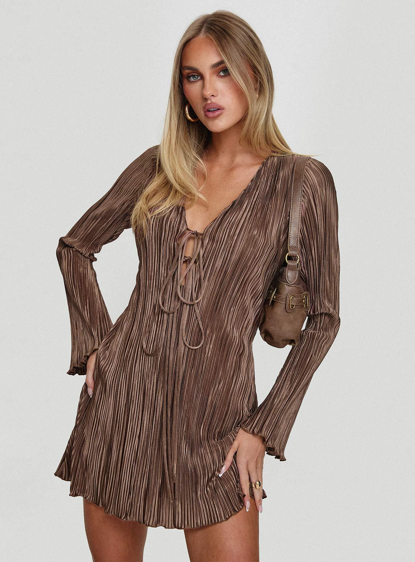 Malop Long Sleeve Mini Dress Chocolate Product Image