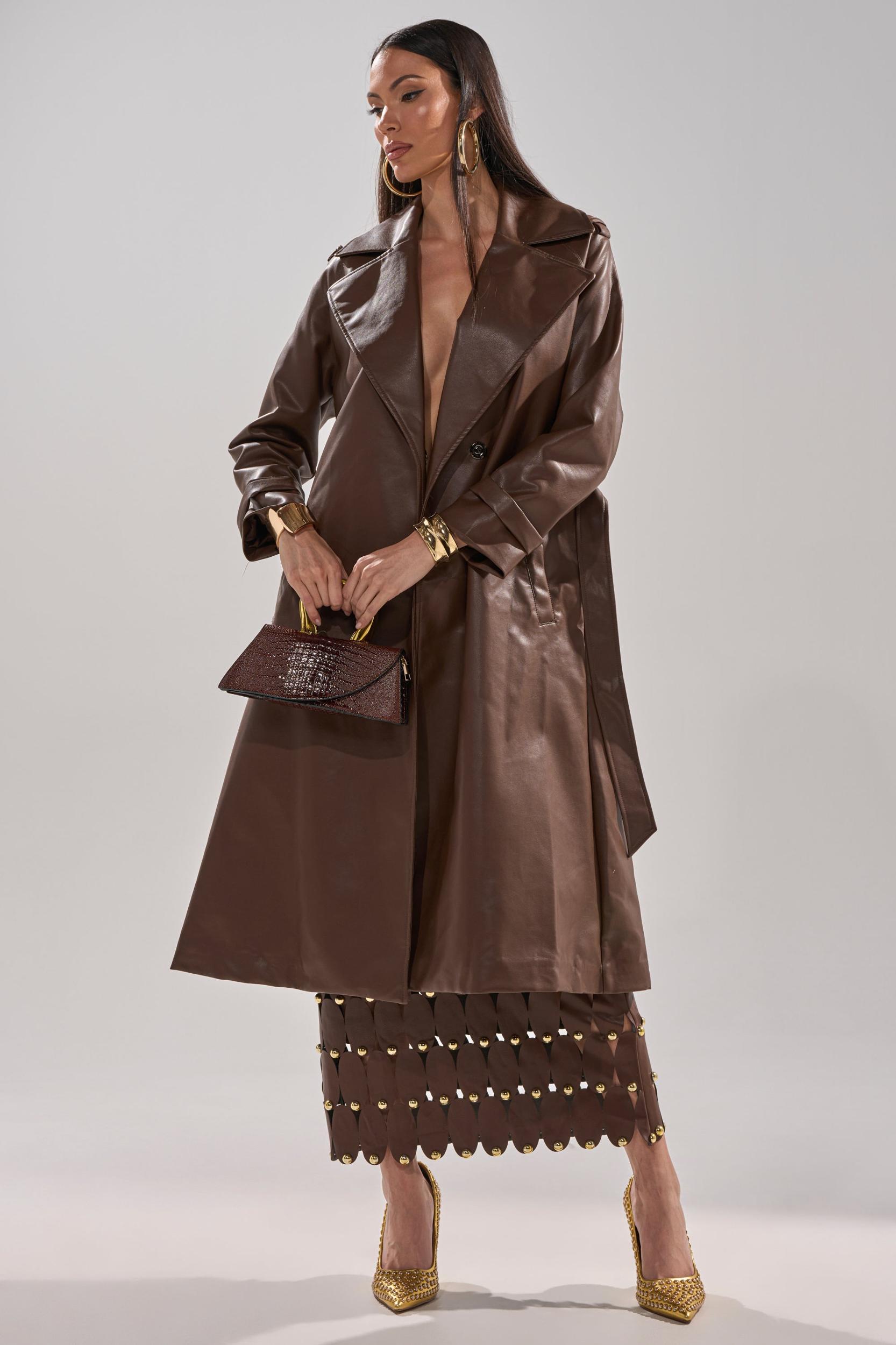 ESPRESSO MARTINI FAUX LEATHER TRENCH Product Image