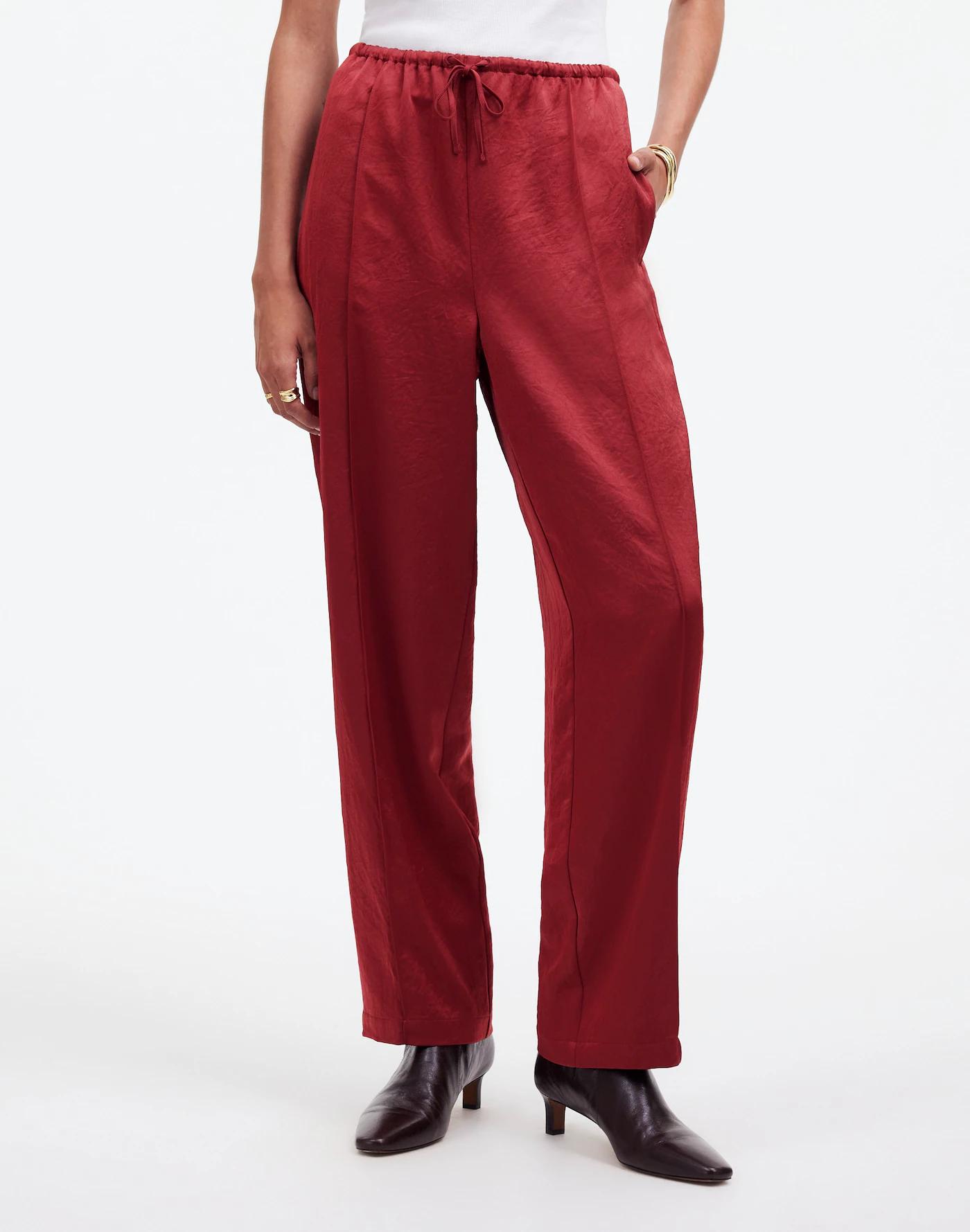 Pintucked Slim Pull-On Pants in Satin Product Image