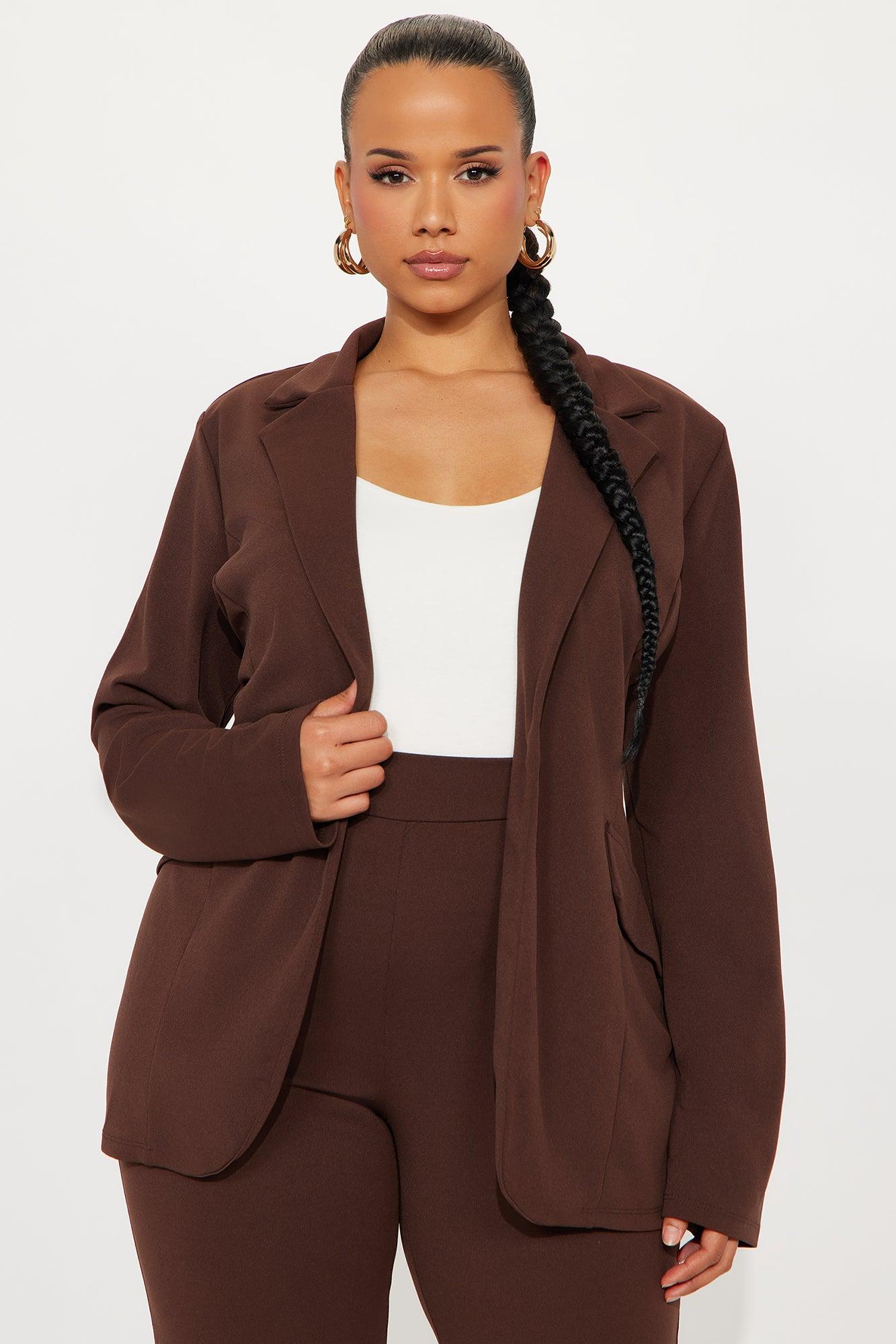 Working It Out Blazer Capri Pant Set - Chocolate Female Product Image