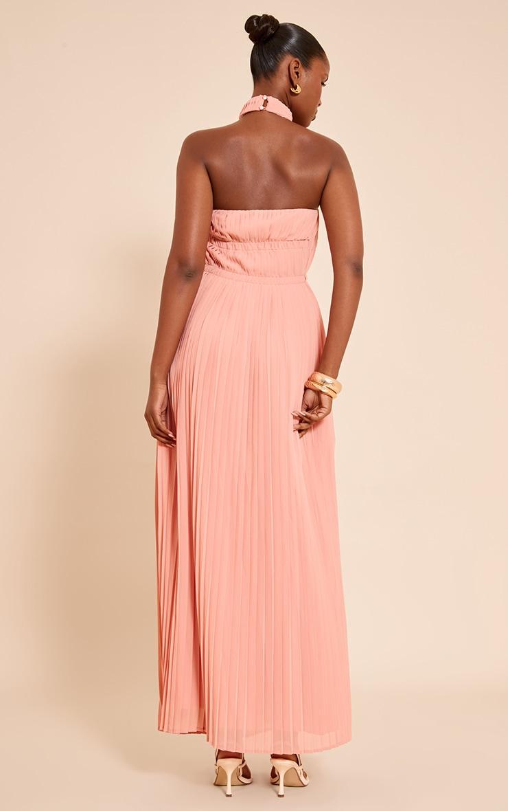 Blush Extreme Pleated High Neck Sleeveless Maxi Dress Product Image